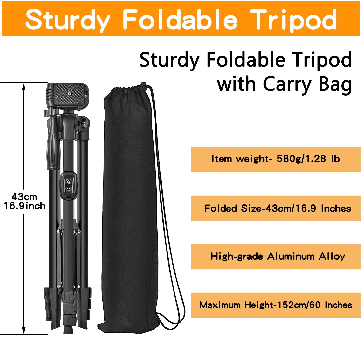 Técnica / Premium (Eleva el valor percibido del producto)Trípode de Aluminio Ajustable de 60" para Fotografía y Video con Control Remoto