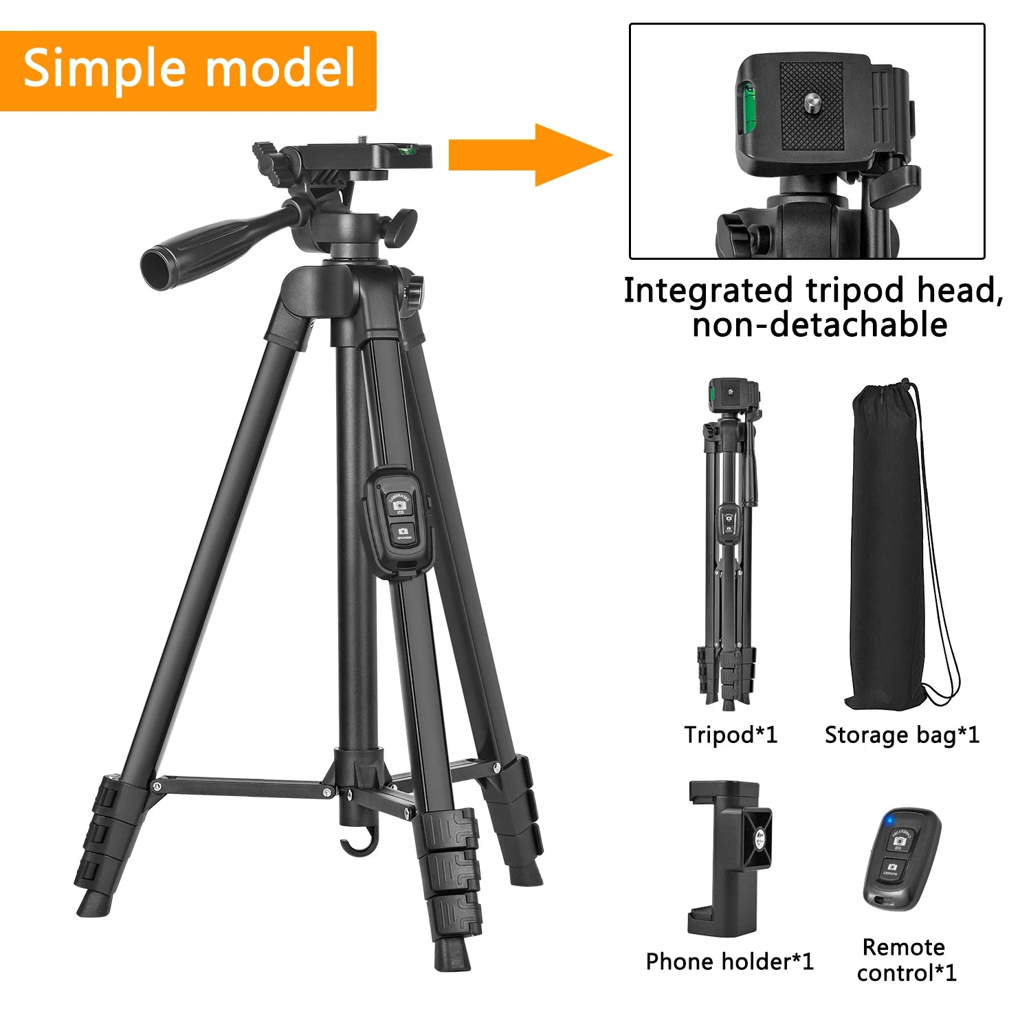 Técnica / Premium (Eleva el valor percibido del producto)Trípode de Aluminio Ajustable de 60" para Fotografía y Video con Control Remoto