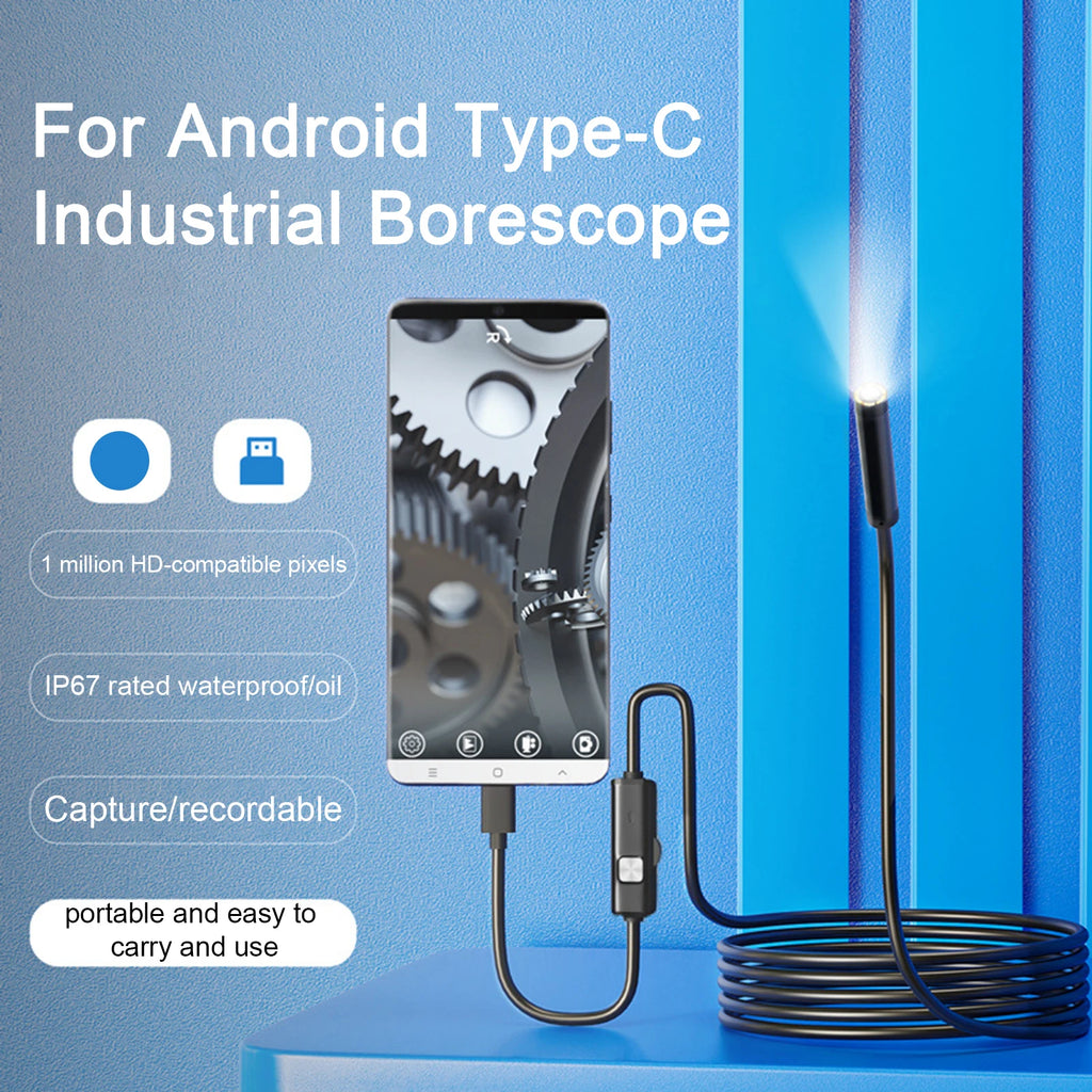 Cámara Endoscópica para Motor de Carro USB/Type-C con 6 Luces LED