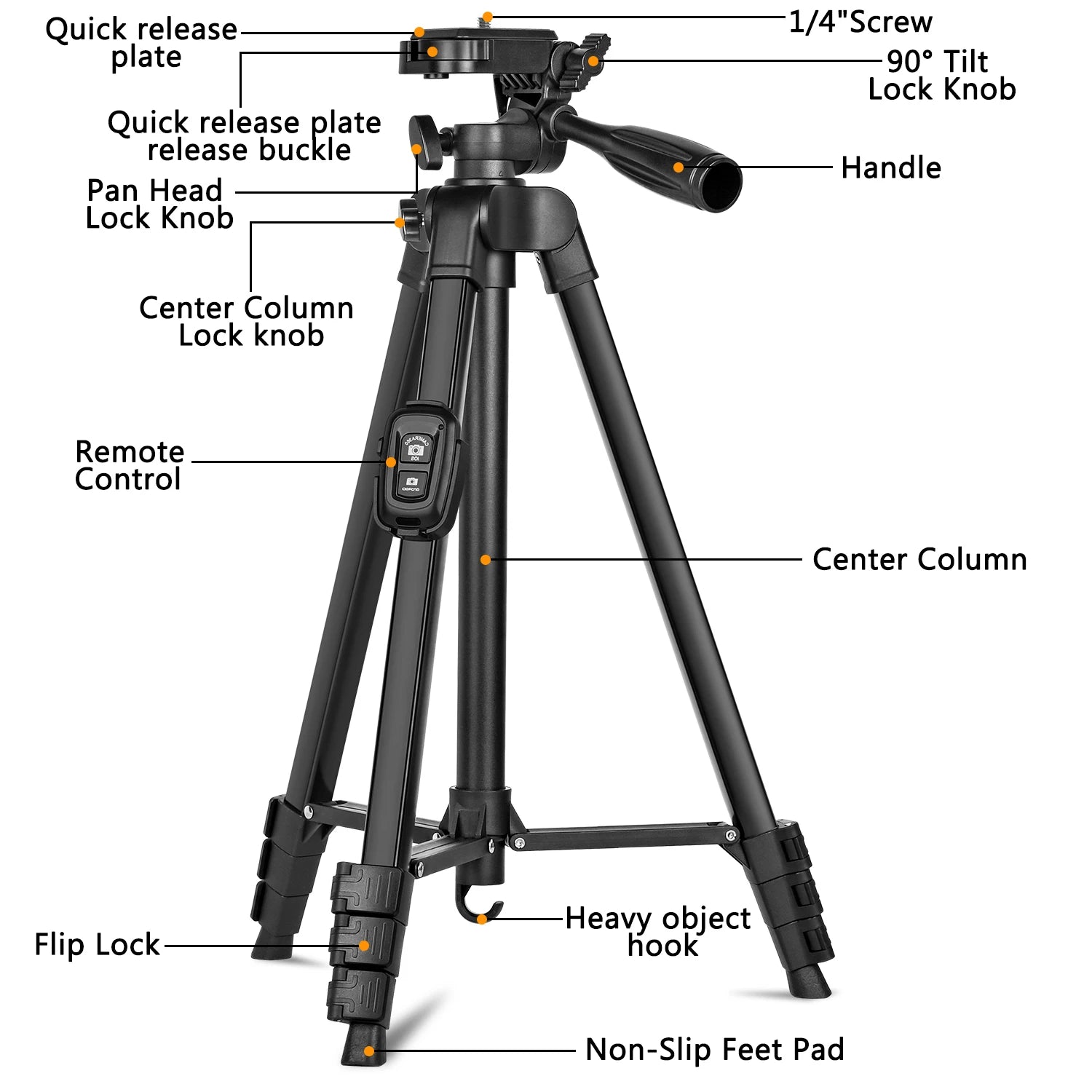 Técnica / Premium (Eleva el valor percibido del producto)Trípode de Aluminio Ajustable de 60" para Fotografía y Video con Control Remoto