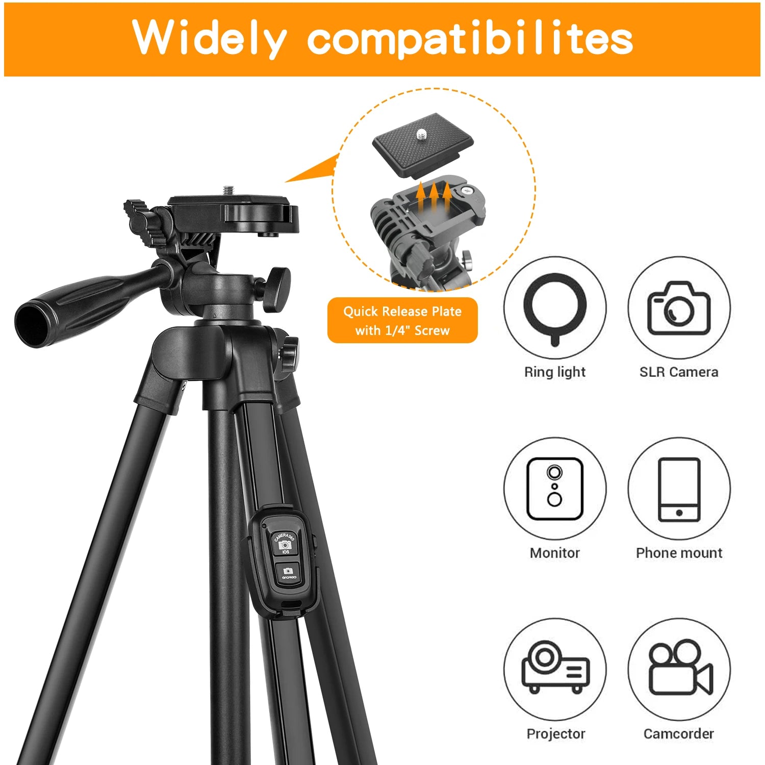 Técnica / Premium (Eleva el valor percibido del producto)Trípode de Aluminio Ajustable de 60" para Fotografía y Video con Control Remoto