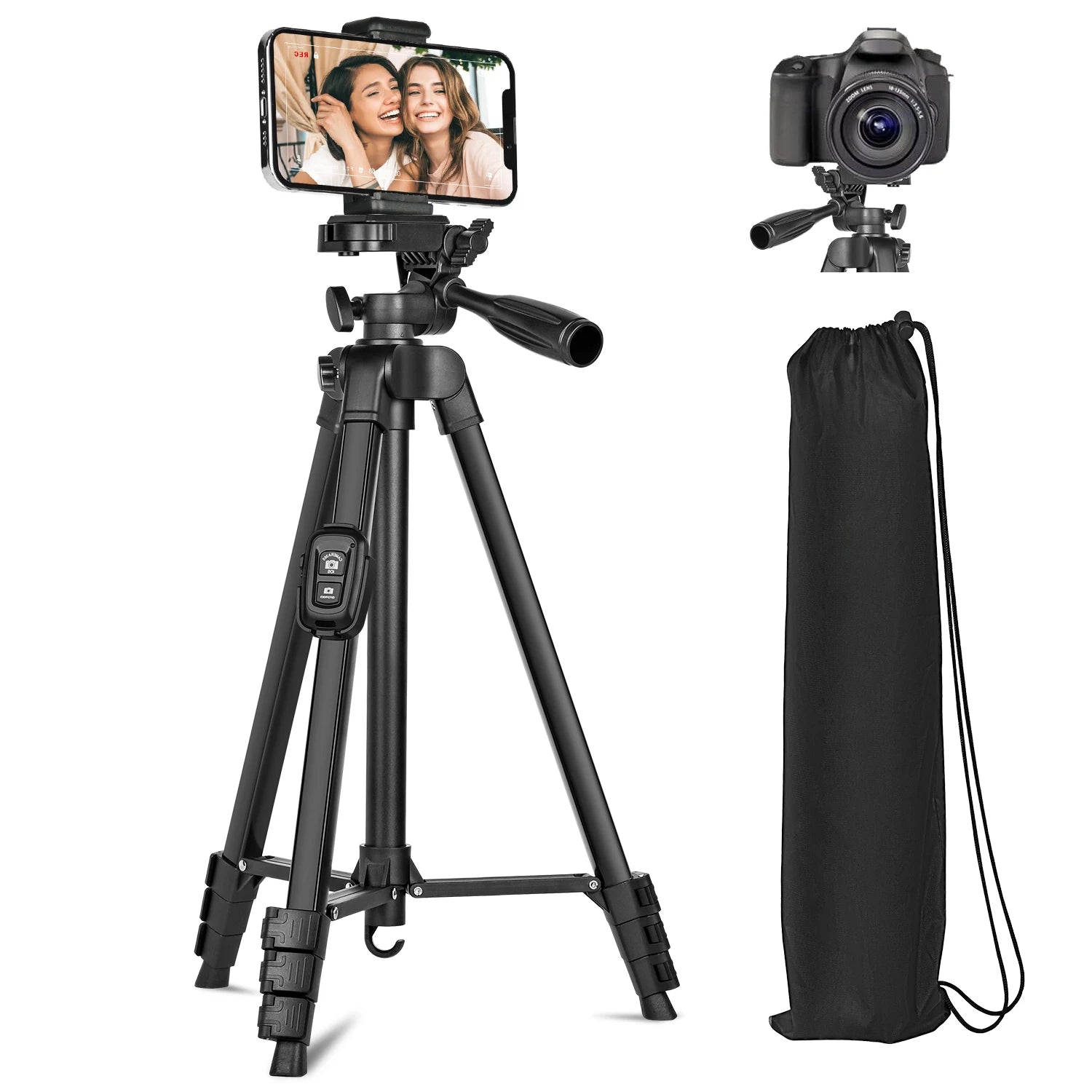 Técnica / Premium (Eleva el valor percibido del producto)Trípode de Aluminio Ajustable de 60" para Fotografía y Video con Control Remoto