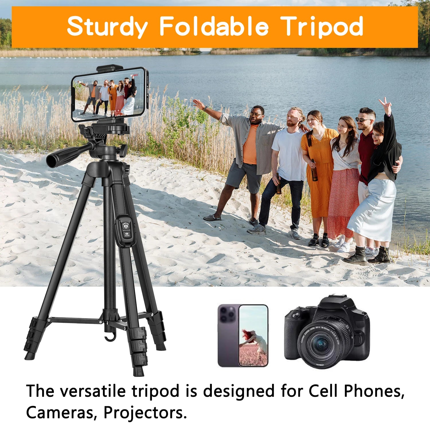 Técnica / Premium (Eleva el valor percibido del producto)Trípode de Aluminio Ajustable de 60" para Fotografía y Video con Control Remoto